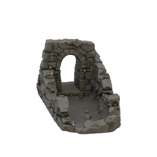 Mine Tunnel Segment Printable 3D model, isometric tabletop STL render, showing aged stone, built remnants.
