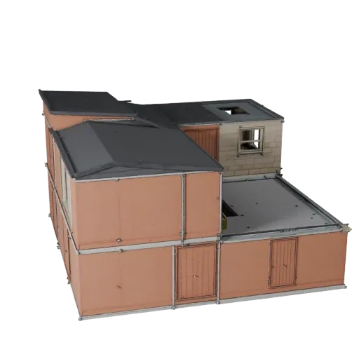 Modular Suburban Kit stylized 3D model, isometric stylized game environment view, showing modular building kit materials and architectural detail