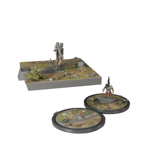 Space Display Diorama Produkt-Rendering 3D-Modell Vorschau Teile, Dreiviertelansicht, Tiefe und Anzeigeskalierung