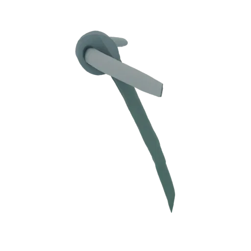 3D-Modell-Rendering eines Knotenwerkzeugs mit hellblauem Griff und grauem Kopf, isoliert auf weißem Hintergrund.