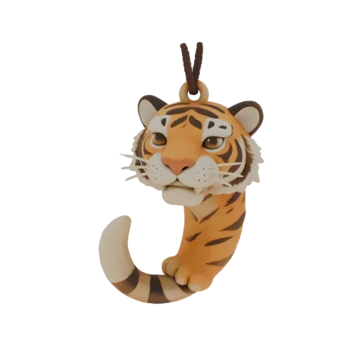 3D model of a tiger entwined with a dragon's claw amulet, with a pendant loop on top.