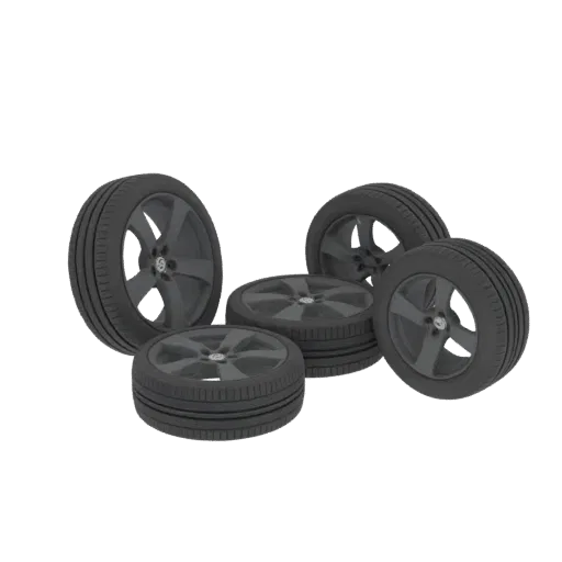 3D model of four 18-inch Nissan Leaf Nismo 2018 wheels, front and side view