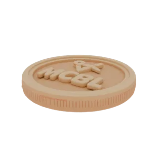 3D model of MCBL coin with embossed logo, shown from the side on a white background