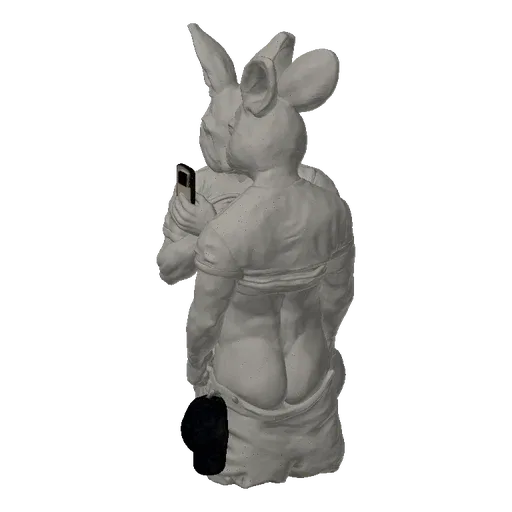 3D model of two anthropomorphic bunnies taking a selfie, rendered in a stone-like material.