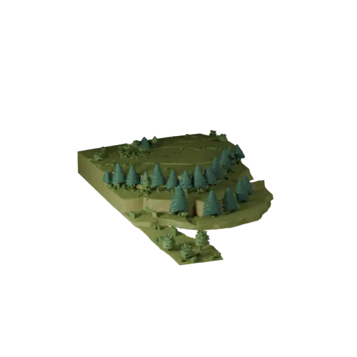 Temperate Forest Biome Unity 3D model, isometric viewport view, showing terrain layers, layered vegetation clusters.