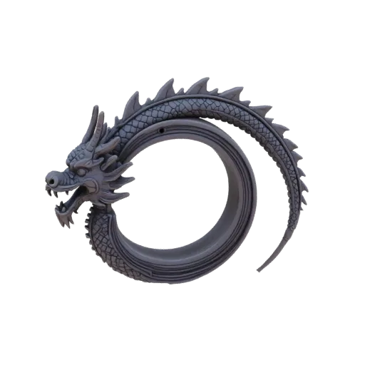 Modelo 3D de macetero decorativo con soporte de dragón gris oscuro enrollado en un anillo