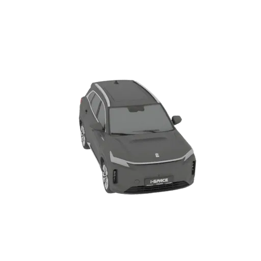 3D model of a dark gray SUV with a modern design, viewed from a slightly elevated front angle.