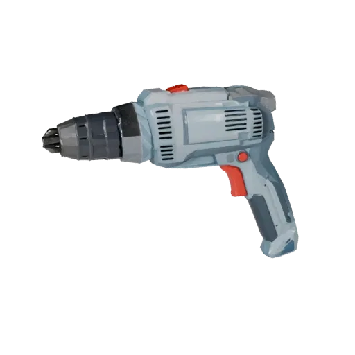Compact Drill Low Poly 3D model, game viewport three-quarter view, showing molded plastic, ergonomic handles.