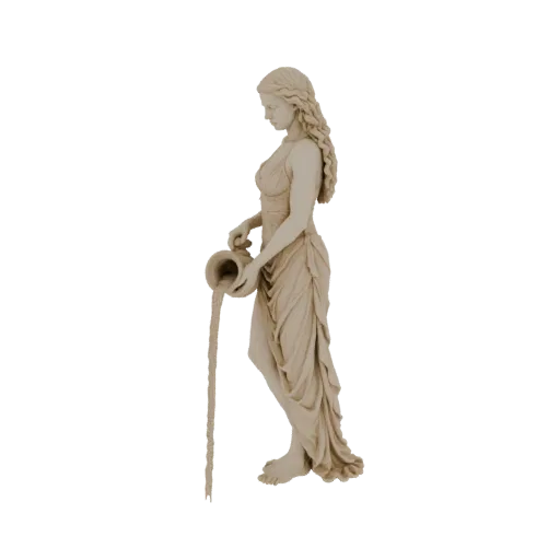 3D model of the Aquarius zodiac statue, a woman pouring water from a jug, rendered in a classical sculpture style.