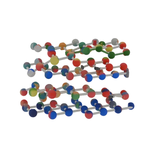 Crystal Style Lattice High Poly 3D model, close-up studio render, showing colored spheres, molecule layout.