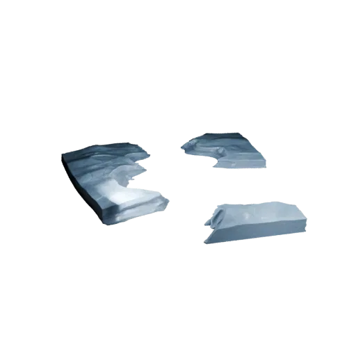 Frozen River Crossing Unity 3D model, isometric viewport view, showing wet stone, snow banks.