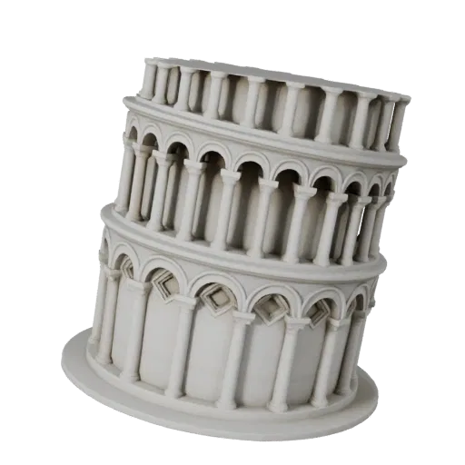Leaning Tower of Pisa stylized 3D model, isometric stylized game environment view, showing landmark structure materials and a