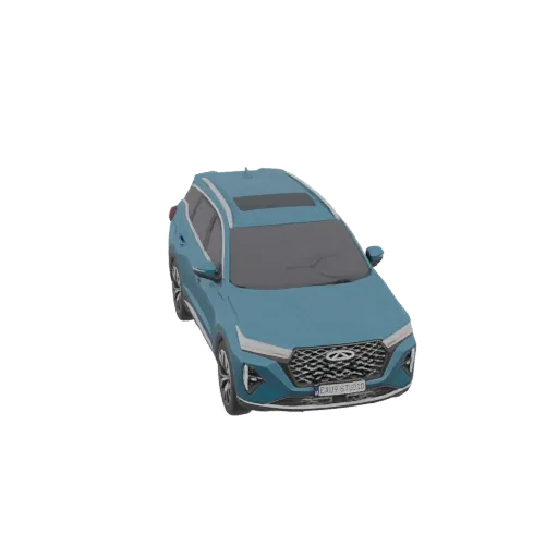 A 3D render of a modern blue SUV with tinted windows and silver alloy wheels, presented on a white background.