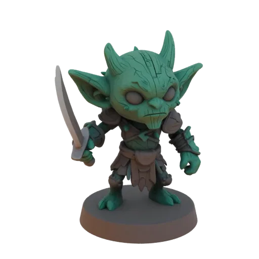 Miniatura STL Sciame Arciere Goblin Dark Fantasy, rendering a tre quarti da tavolo, miniatura nemica stampabile in resina con