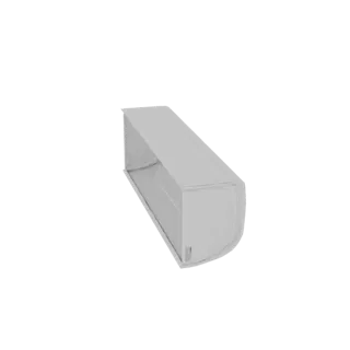 Modello 3D di canalina passacavi bianca moderna, vista angolata, che mostra linee pulite e profilo semicircolare.