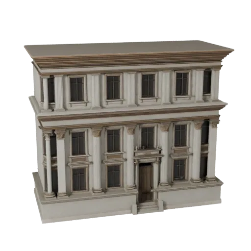 Classical Facade Unity-ready 3D model, Unity engine viewport, showing building facade materials and architectural detail