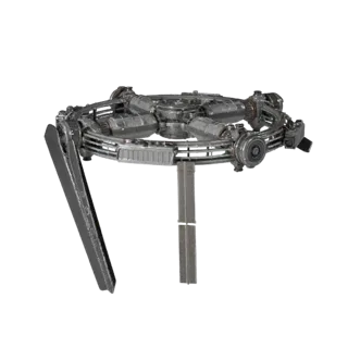 Deep Space Docking Hub 3D model, three-quarter front view, Unity viewport, showing metal modules, form detail.