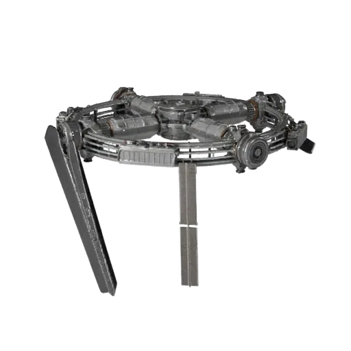 Modello 3D Hub di Aggancio Spazio Profondo, vista frontale tre quarti, viewport Unity, che mostra moduli metallici, dettagli