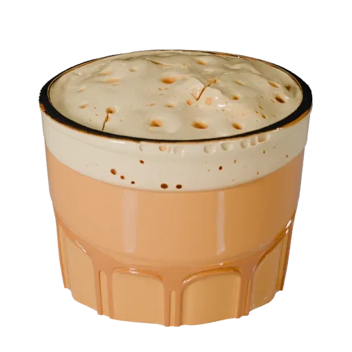 Modello 3D Bicchiere Succo Frullato, vista frontale tre quarti, rendering studio visualizzatore AR, che mostra vetro, forma d
