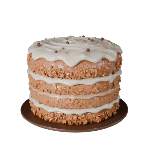 Glazed Layer Cake Realistic 3D model, three-quarter studio render, showing cream, sweet food silhouette.