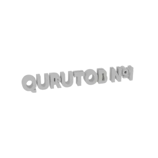 عرض ثلاثي الأبعاد لنص 'QURUTOD N°1' بخط جريء وأبيض وبارز على خلفية بيضاء بسيطة.
