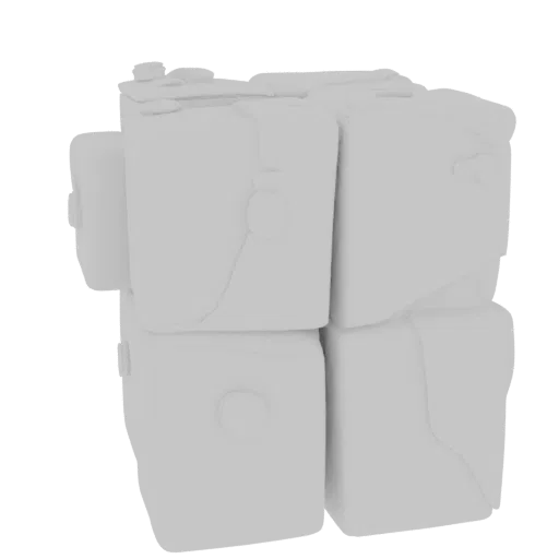Modelo 3D de cubo estilizado, semelhante a pedra bruta, com faces irregulares e textura