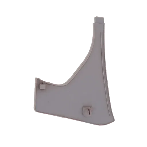 3D model of a light gray car interior trim panel with mounting clips, set against a black background.