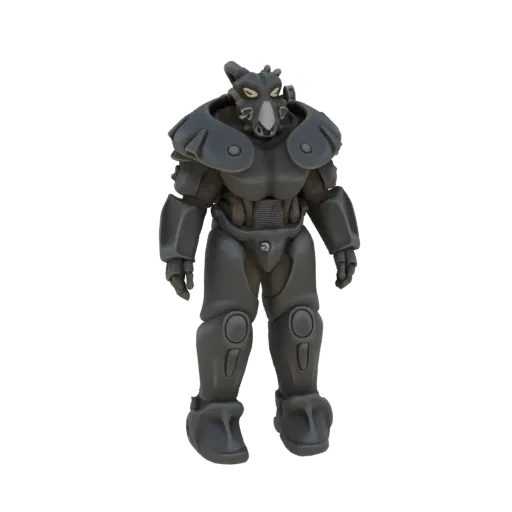 3D model of the T-45 Power Armor from Fallout, standing against a black background.