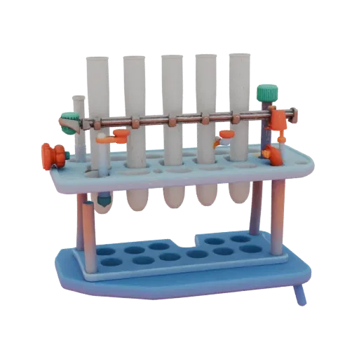 Biology Test Tube Rack High Poly 3D model, close-up studio render, showing glass, recognizable lab forms.