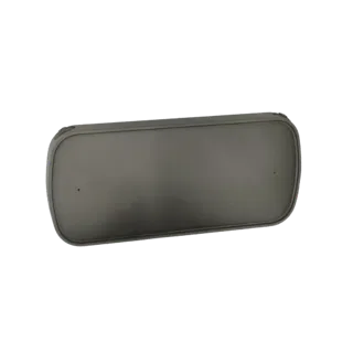 3D model of a gray rectangular sun visor with rounded corners and two small screw holes, presented on a white background.