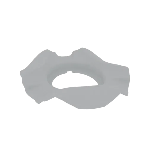 A light gray, abstract geometric ring with flowing, organic curves and an open center, presented on a white background.