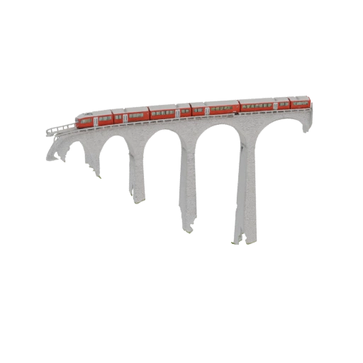 Red Passenger Train on Stone Viaduct