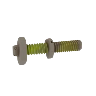 Modelo 3D de perno M16 con tuerca y arandela, textura metal amarillo, vista lateral