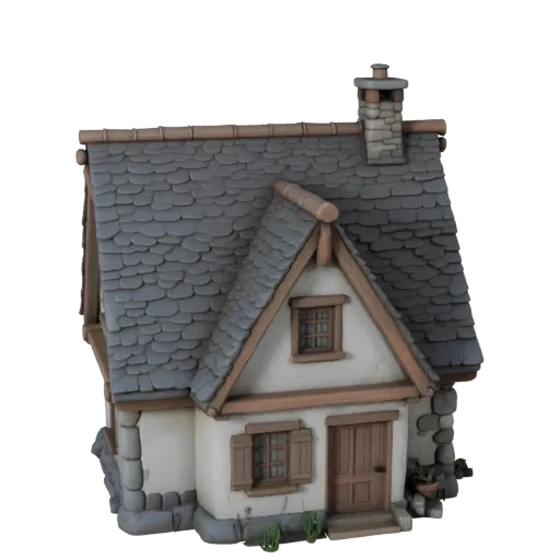 Modello 3D casetta pronto per Unity, viewport del motore Unity, che mostra materiali di edifici residenziali e dettagli archi