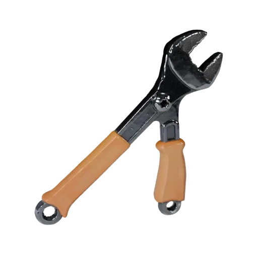 Modelo 3D estilizado Chave de Grifo Limpa, renderização isométrica estilizada, mostrando metal pintado, silhuetas funcionais.