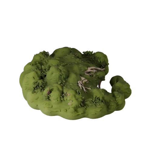 Mossy Stump Set Unreal Engine 3D model, top-down viewport view, showing leaf clusters, layered vegetation clusters.