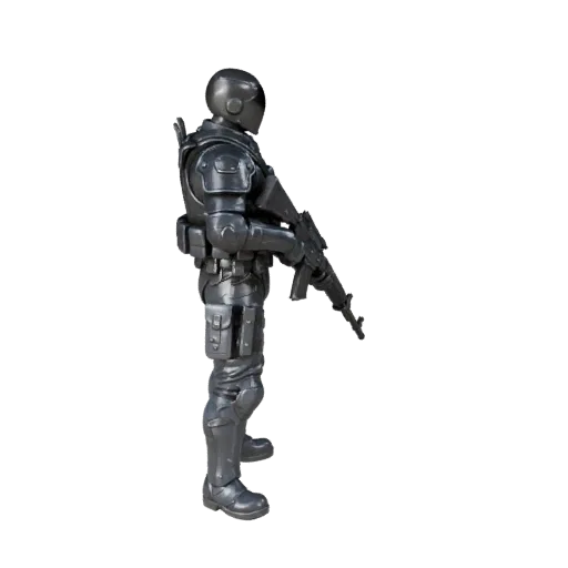 Personaggio 3D Realistico Soldato Cobalto, vista viewport motore, asset pronto per Unreal Engine con posa in piedi; fucile, a