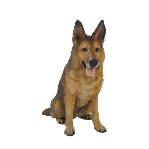 3D model of a German Shepherd dog sitting attentively, with its tongue slightly out and ears perked.