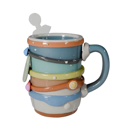 Cluttered Mug High Poly 3D model, close-up studio render, showing ceramic, recognizable everyday shapes.