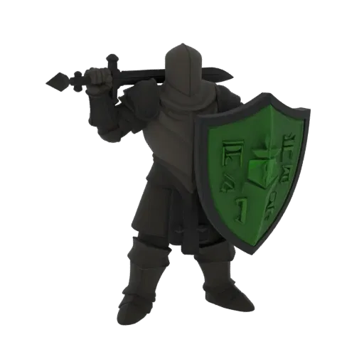 Miniatura STL de Paladín Medieval Apuntando, render de mesa a tres cuartos, miniatura de héroe imprimible en resina con espad