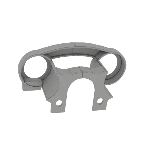 3D model of a retro car dashboard cluster with two large circular instrument housings and a central console.