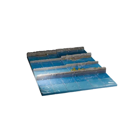 Stylized Water Spring Modular 3D model, isometric modular kit view, showing wet stone, water edges.