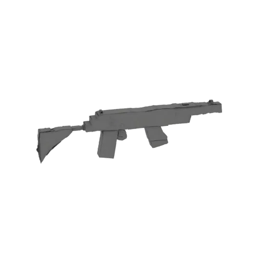 A 3D model of a grey assault rifle, viewed from the side against a white background.