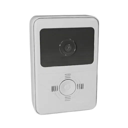 Minimal Video Doorbell Product Viz 3D model, three-quarter studio product render, showing white plastic, form detail.