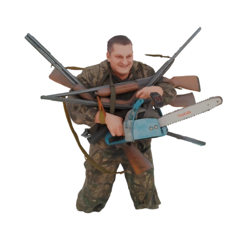Man with Chainsaw and Shotguns