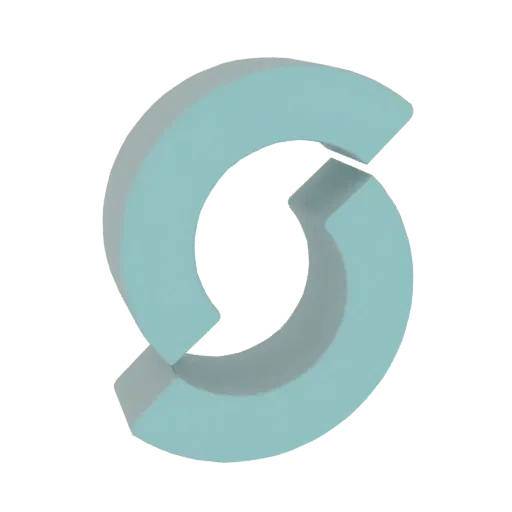 A 3D render of a light blue abstract swirl logo, presented on a white background.