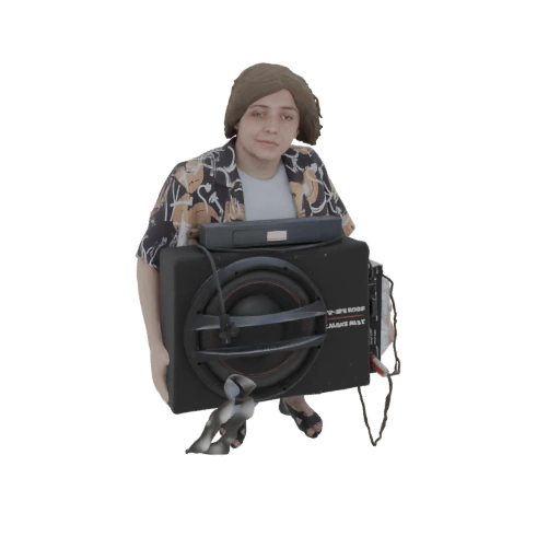 Woman Holding a Subwoofer