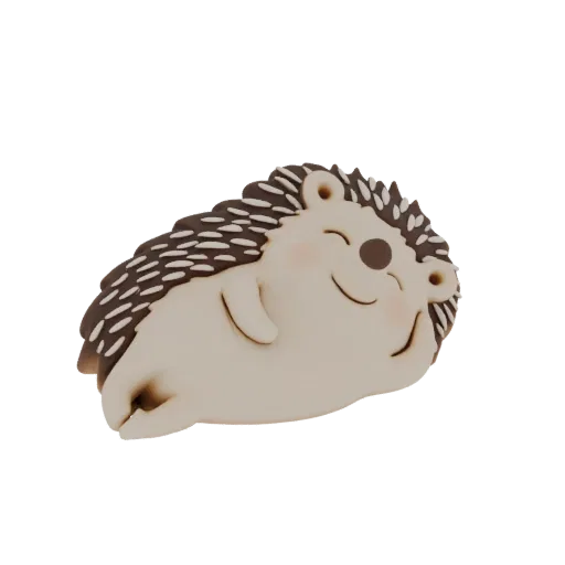 3D model of a cute, sleeping hedgehog with brown and beige quills, lying on its side with eyes closed and a gentle smile.