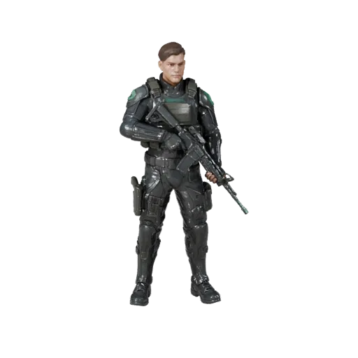 Personaggio 3D di Soldato Battagliero Realistico, vista viewport del motore, asset pronto per Unreal Engine con posa in piedi