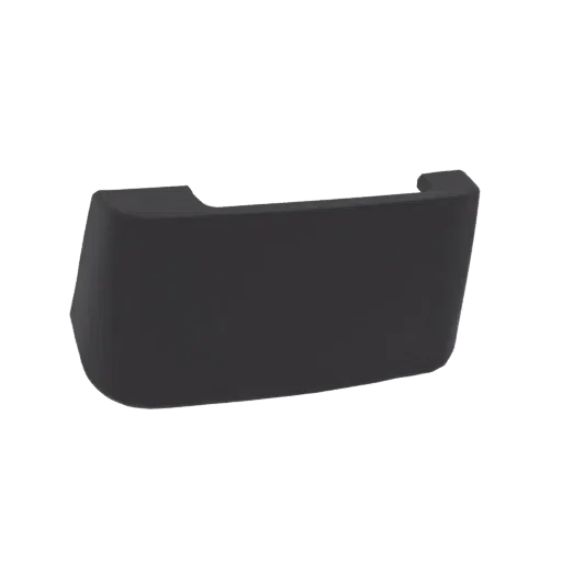 3D model render of a dark gray automotive bumper corner trim piece, shown from a side angle against a white background.